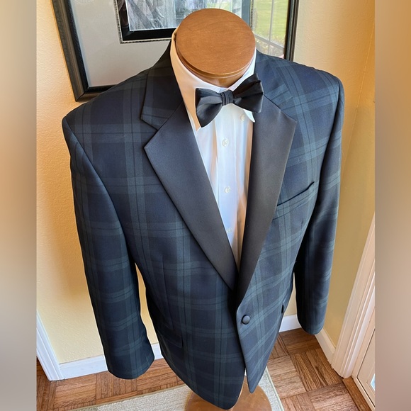 Jos. A. Bank Plaid Dinner Jacket and Slacks Size 44L Slim Fit Slacks W40” L33” - Picture 10 of 16